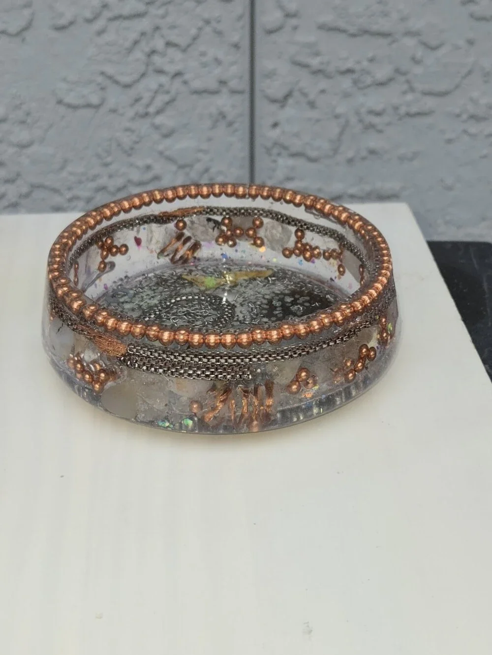 Orgonite Crystal Charging Dish Trinket Tray Copper Quartz & Resin EMF Protection
